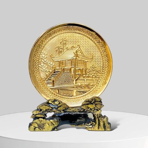 QUÀ TẶNG TRANH ĐĨA ĐỒNG CHÙA MỘT CỘT, MẠ VÀNG 24K (Đk 19cm)