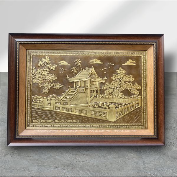 TRANH CHÙA MỘT CỘT BẰNG ĐỒNG, GIẢ CỔ (40cm * 55cm)