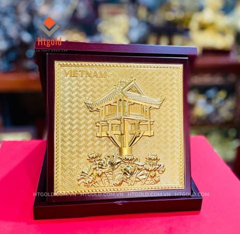 QUÀ TẶNG TRANH ĐỒNG CHÙA MỘT CỘT DÁT VÀNG (24cm * 24cm)