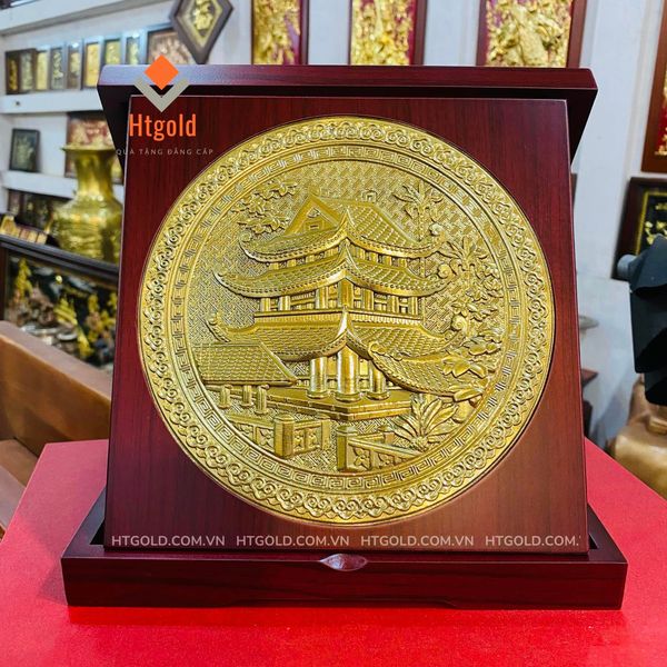 QUÀ TẶNG TRANH CHÙA KEO BẰNG ĐỒNG VÀNG (Đk 23cm).