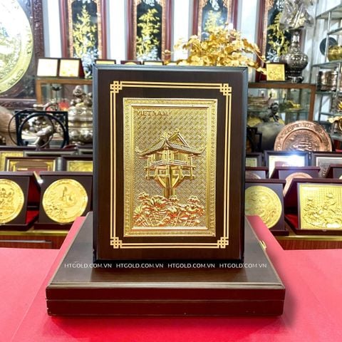 TRANH ĐỒNG CHÙA MỘT CỘT, DÁT VÀNG (Kt 17 * 22cm; Phủ bì 20 * 25cm)