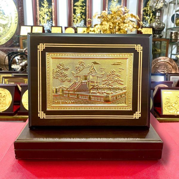 TRANH ĐỒNG CHÙA MỘT CỘT, DÁT VÀNG (Kích thước 17 x 22cm; Phủ bì 20 x 25cm)
