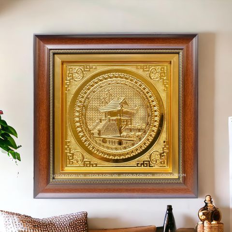 TRANH CHÙA MỘT CỘT BẰNG ĐỒNG, MẠ VÀNG 24K (40cm * 40cm)