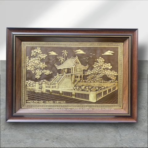 TRANH CHÙA MỘT CỘT BẰNG ĐỒNG, GIẢ CỔ (50cm * 70cm)