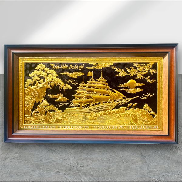 TRANH THUẬN BUỒM XUÔI GIÓ BẰNG ĐỒNG, DÁT VÀNG (62cm x 108cm)