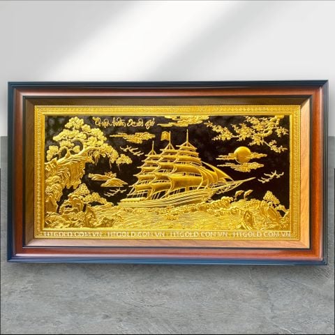 TRANH THUẬN BUỒM XUÔI GIÓ BẰNG ĐỒNG, DÁT VÀNG (62cm*108cm)