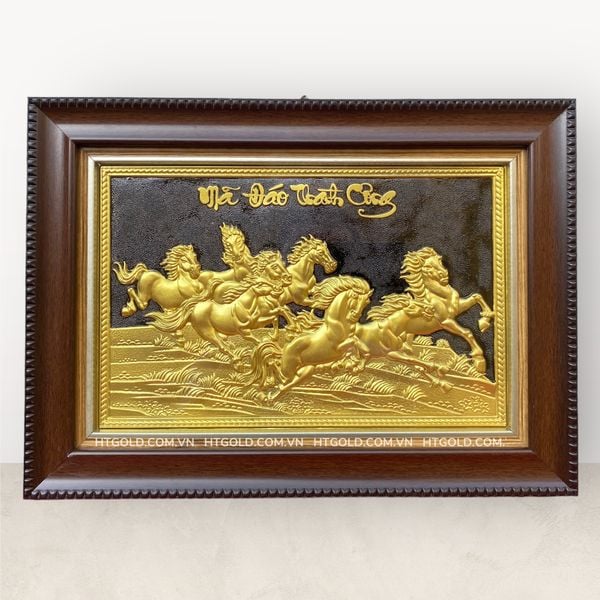 TRANH ĐỒNG MÃ ĐÁO THÀNH CÔNG, DÁT VÀNG (28cm*38cm)