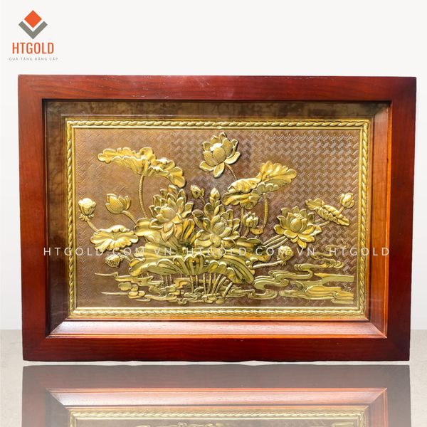 TRANH ĐỒNG HOA SEN GIẢ CỔ (Kích thước 38cm x 54cm)