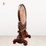 QUÀ TẶNG MẶT TRỐNG ĐỒNG BẰNG ĐỒNG ĐỎ + GIÁ TRỐNG ĐỂ BÀN GỖ CẨM (KT: Ngang 35cm; Cao 56cm)