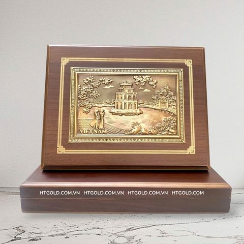 TRANH THÁP RÙA HỒ GƯƠM BẰNG ĐỒNG (Kích thước 17cm X 22cm: Phủ bì 20 x 25cm))