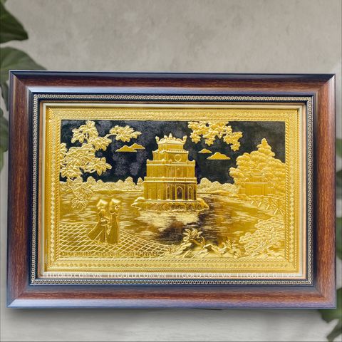 TRANH ĐỒNG THÁP RÙA HỒ GƯƠM DÁT VÀNG (40cm * 55cm)