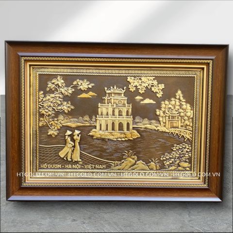 TRANH THÁP RÙA HỒ GƯƠM BẰNG ĐỒNG, GIẢ CỔ (50cm * 70cm)