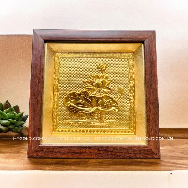 TRANH HOA SEN BẰNG ĐỒNG, MẠ VÀNG 24k (20cm x 20cm)