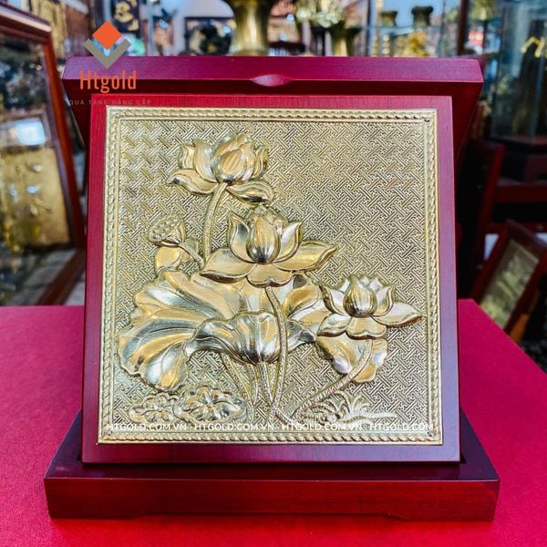 TRANH ĐỒNG HOA SEN (Kích thước 16,5cm) - QUÀ TẶNG TRANH VÀNG