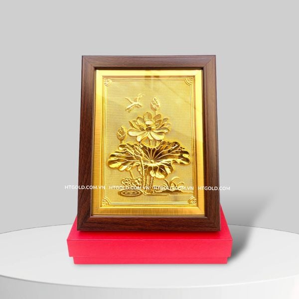 TRANH HOA SEN BẰNG ĐỒNG, MẠ VÀNG 24K <> (Kích thước 20cm x 25cm)