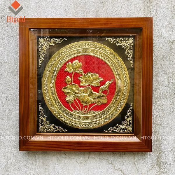 TRANH ĐỒNG HOA SEN DÁT VÀNG (Kích thước 38cm x 38cm)