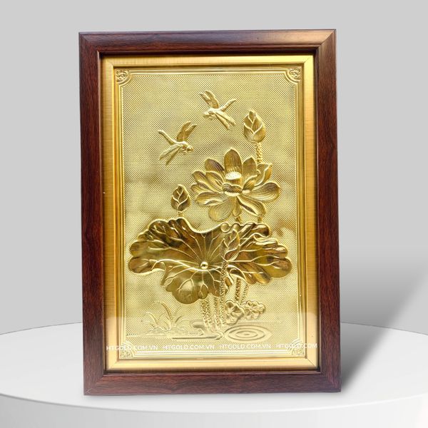TRANH HOA SEN BẰNG ĐỒNG,<> (Kích thước 24cm x 34cm)