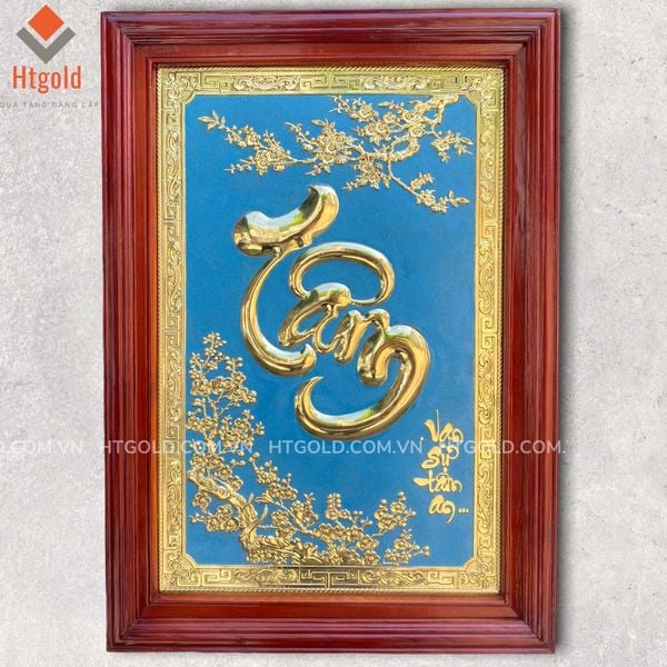 TRANH ĐỒNG CHỮ TÂM THƯ PHÁP (Đồng vàng cao cấp; Kích thước 48cm x 68cm)