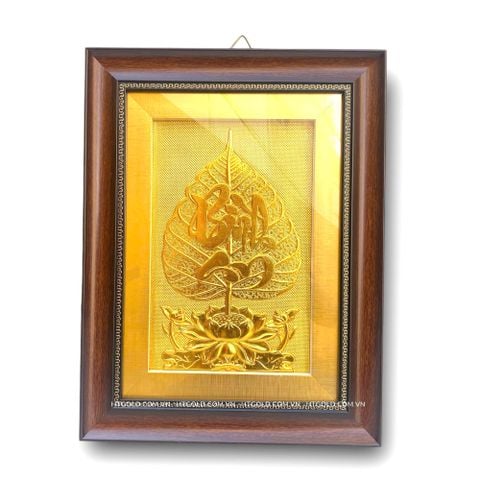 TRANH LÁ BỒ ĐỀ BÌNH AN, DÁT VÀNG (32cm x 42cm)