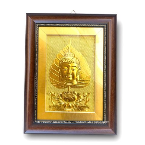 TRANH LÁ BỒ ĐỀ ĐỨC PHẬT, DÁT VÀNG (32cm x 42cm)