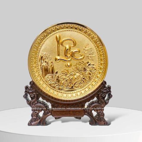 TRANH ĐĨA ĐỒNG CHỮ LỘC MẠ VÀNG 24k (Đk 19cm / Cao 25cm)