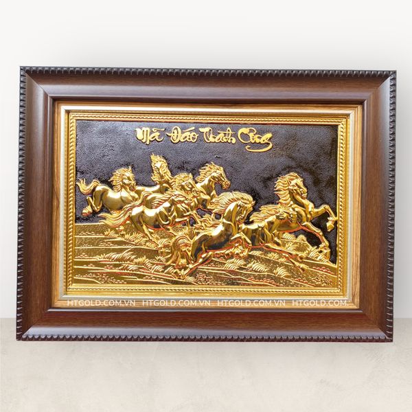 TRANH ĐỒNG MÃ ĐÁO THÀNH CÔNG, DÁT VÀNG (28cm * 38cm)