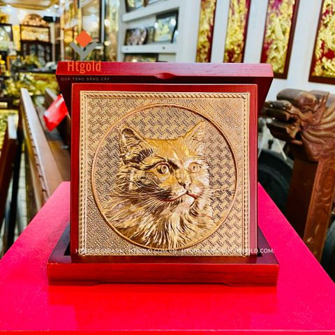 QUÀ TẶNG TRANH MÈO NĂM QUÝ MÃO, CHẤT LIỆU ĐỒNG ĐỎ (Kích thước 16,5cm)