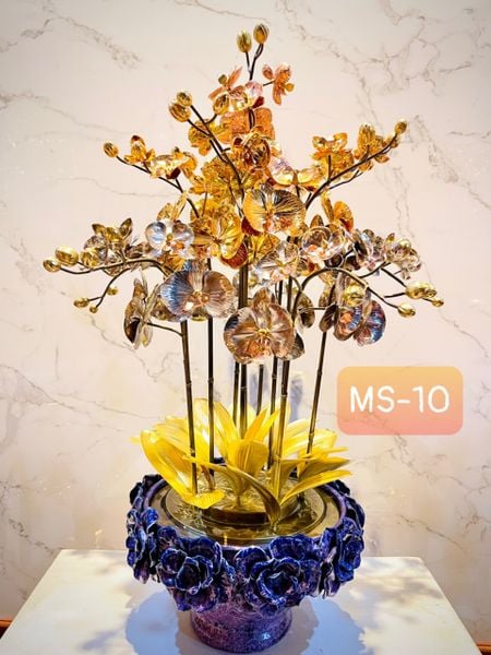 CHẬU LAN PHÚ QUÝ TAM KHÍ 3 MÀU: VÀNG, TRẮNG, ĐỎ, CAO 68cm  (10 CÀNH)