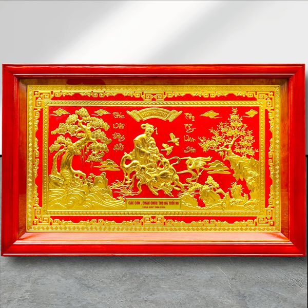 TRANH MỪNG THỌ CỤ BÀ BẰNG ĐỒNG, DÁT VÀNG (Kích thước 66cm x 106cm)