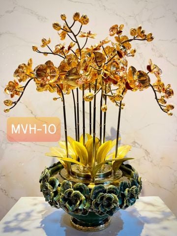 CHẬU LAN PHÚ QUÝ BẰNG ĐỒNG, MẠ VÀNG HOA, CAO 62cm  (10 CÀNH)