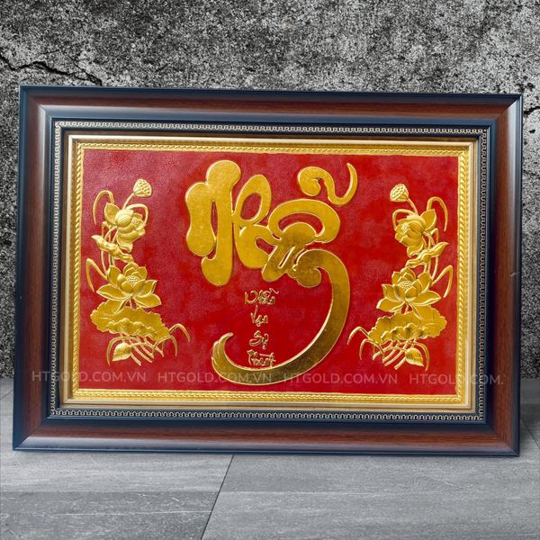 TRANH ĐỒNG CHỮ NHẪN, DÁT VÀNG <br>(Kích thước 38cm x 54cm)