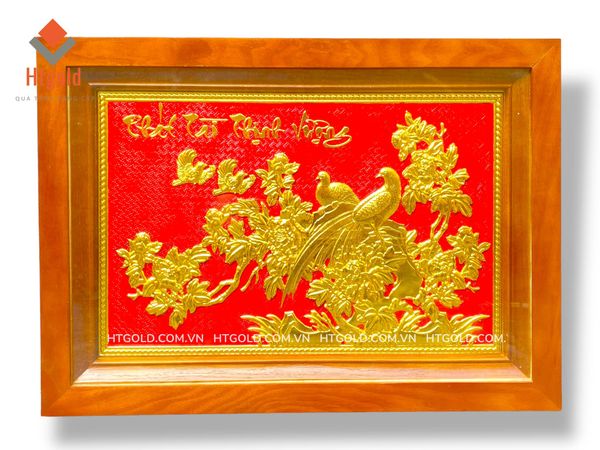 TRANH ĐỒNG PHÁT TÀI THỊNH VƯỢNG, MẠ VÀNG 24K (Kích thước 38cm x 54cm).