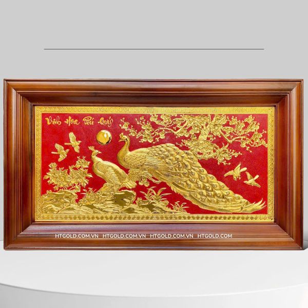 TRANH ĐỒNG PHU THÊ VIÊN MÃN, MẠ VÀNG 24K (Kích thước 38cm x 68cm)