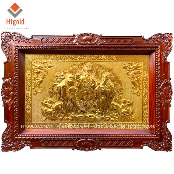TRANH ĐỒNG MỪNG THỌ (PHÚC - LỘC - THỌ), DÁT VÀNG (Kích thước 81cm x 107cm)