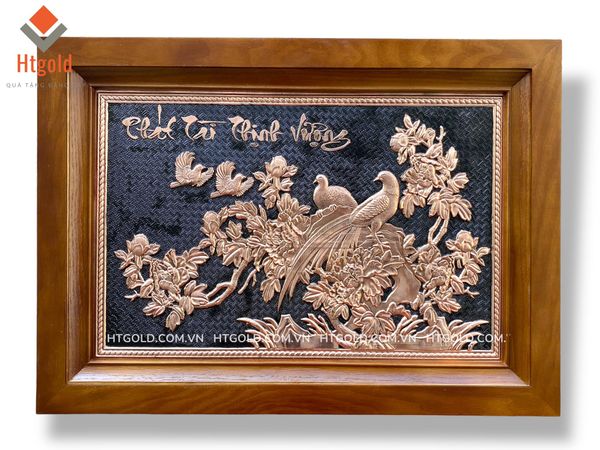 TRANH PHÁT TÀI THỊNH VƯỢNG BẰNG ĐỒNG ĐỎ (Kích thước 38cm x 54cm).