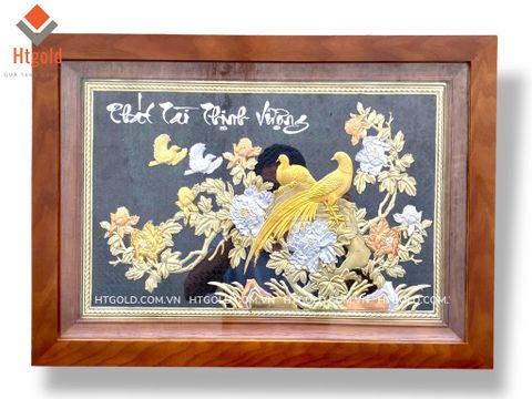 TRANH ĐỒNG PHÁT TÀI THỊNH VƯỢNG, DÁT ĐIỂM VÀNG BẠC (Kích thước 38cm x 54cm).
