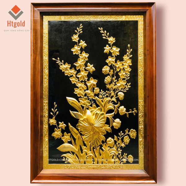 TRANH ĐỒNG HOA LAN, MẠ VÀNG 24K (Kích thước 88cm x 55cm).