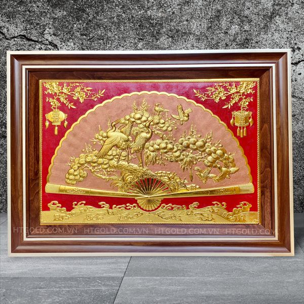 TRANH QUẠT TÙNG HẠC BẰNG ĐỒNG (Kích thước 52cm x 72cm)