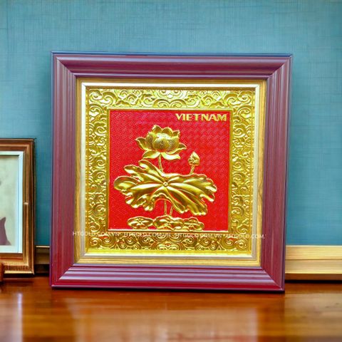 TRANH HOA SEN BẰNG ĐỒNG, DÁT VÀNG (26cm*26cm)