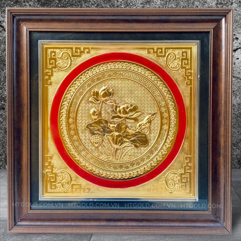 TRANH ĐỒNG HOA SEN DÁT VÀNG (Kích thước 52cm x 52xm)