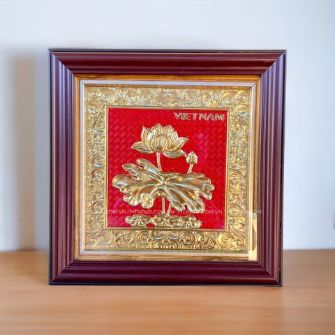 TRANH HOA SEN ĐỂ BÀN BẰNG ĐỒNG (26*26)