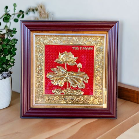 TRANH HOA SEN ĐỂ BÀN BẰNG ĐỒNG (26*26)