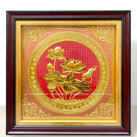 TRANH ĐỒNG HOA SEN, DÁT VÀNG (Kích thước 70cm x 70cm)