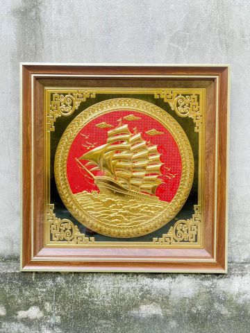 TRANH ĐỒNG HOA SEN, DÁT VÀNG (Kích thước 71cm x 71cm)..