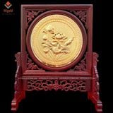 TRANH ĐỒNG HOA SEN - 2 MẶT, MẠ VÀNG 24K , KHUNG GỖ CẨM (Cao 35cm; ngang 29)