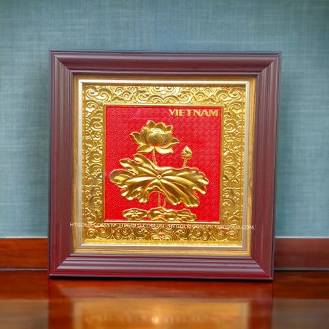 TRANH HOA SEN BẰNG ĐỒNG, DÁT VÀNG (26cm*26cm)