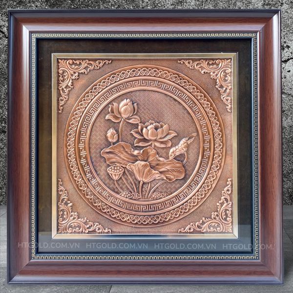 TRANH HOA SEN BẰNG ĐỒNG, GIẢ CỔ <br> (Kích thước 42cm x 42cm)