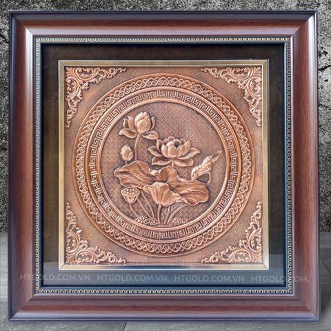 TRANH HOA SEN BẰNG ĐỒNG, GIẢ CỔ <br> (Kích thước 42cm x 42cm)