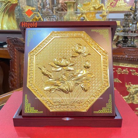 TRANH ĐỒNG HOA SEN, DÁT VÀNG (Kích thước 23cm).