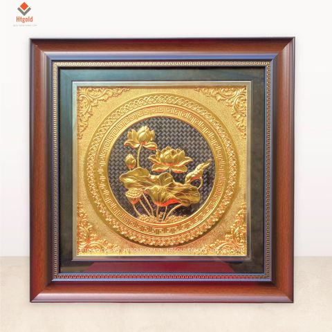 TRANH ĐỒNG HOA SEN, DÁT VÀNG (Kích thước 42cm x 42cm)